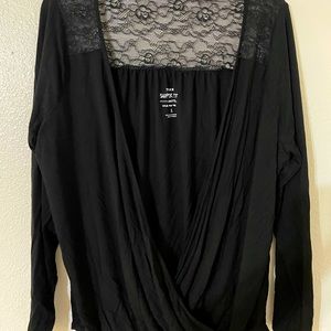 Super Soft & Lace Black Surplice Top